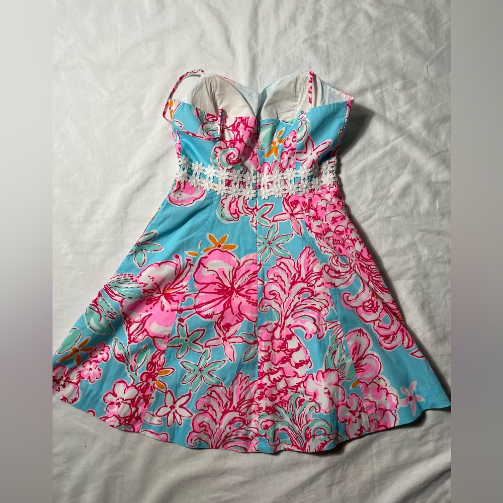 NWT Lilly Pulitzer Lenore mini Dress Blue pink Lolita with sunflow size 0 - Picture 5 of 12